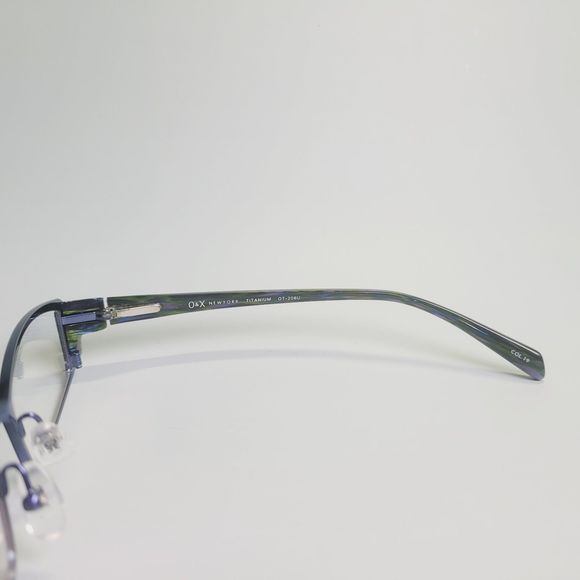 O&X NY OT-208U Titanium eyeglasses green blue stripe full frame 53-18 136 C7 - Picture 2 of 13